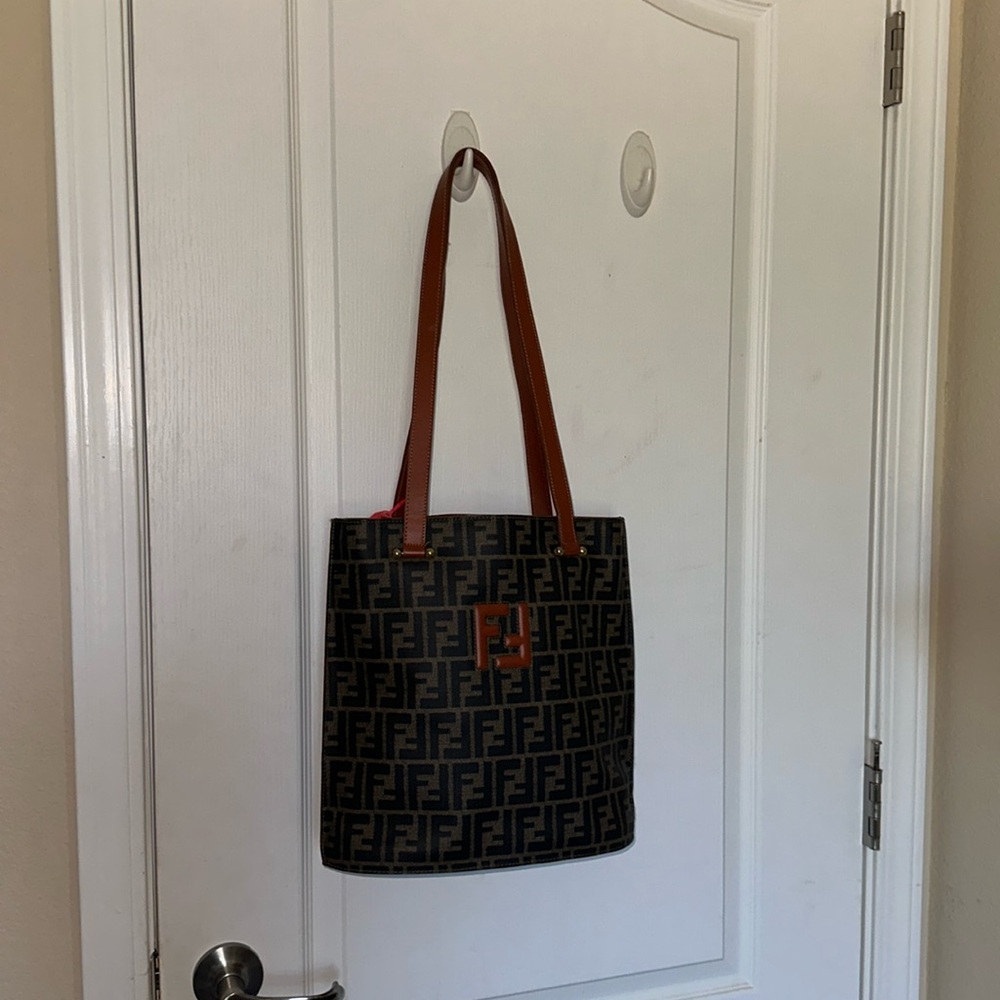 FENDI Coated Canvas Zucca 3 Compartment Shoulder Bag 12x12x5 inch Authentic Mint - Picture 2 of 11